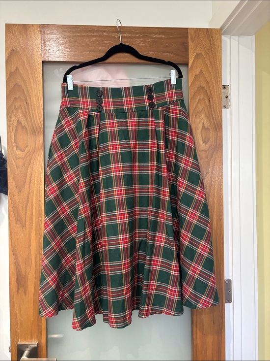 Belle Poque Dresses & Skirts - Belle Poque Retro Inspired Green Red Plaid A-Line Skirt